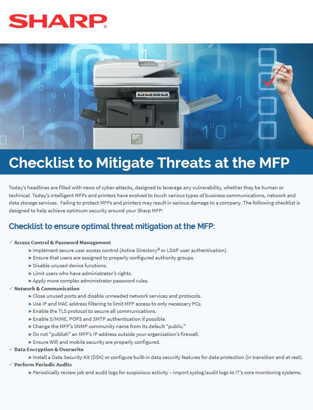 Mfp Security Checklist, Sharp, Innovative Office Technology Group